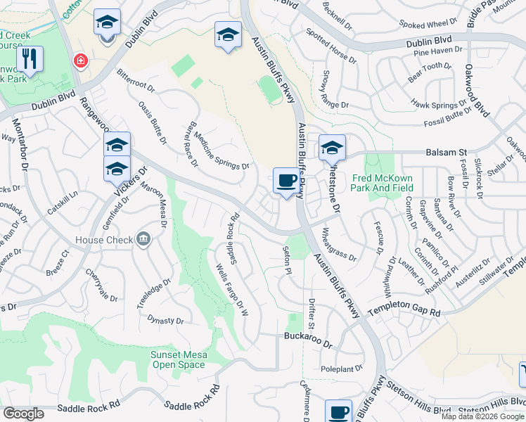 map of restaurants, bars, coffee shops, grocery stores, and more near 6208 Cedar Park Grove in Colorado Springs