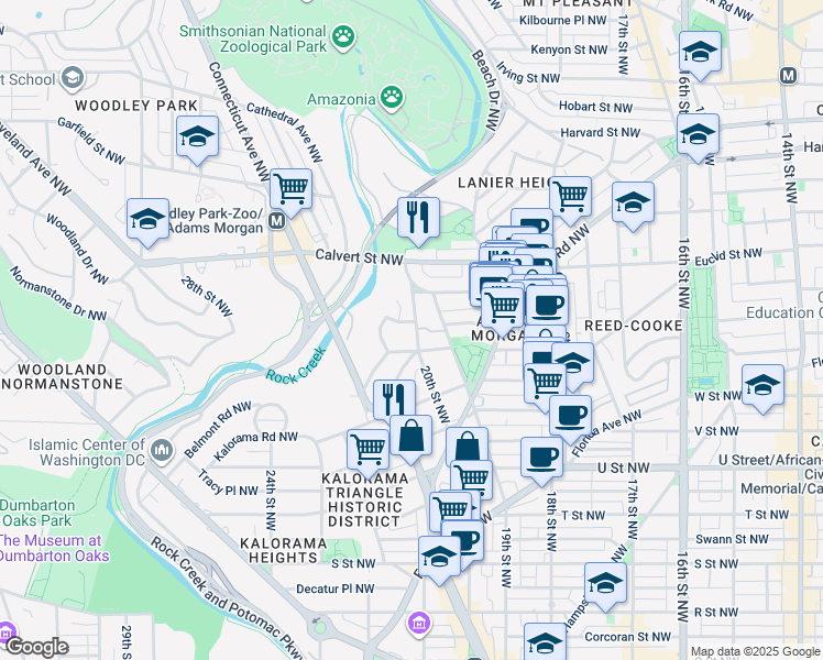 map of restaurants, bars, coffee shops, grocery stores, and more near 2410 20th Street Northwest in Washington