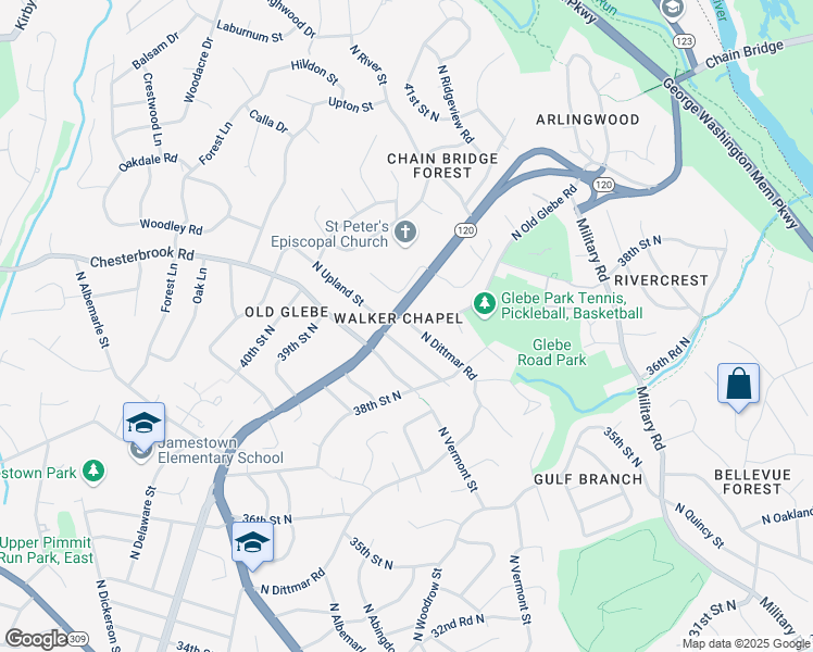 map of restaurants, bars, coffee shops, grocery stores, and more near 3806 North Dittmar Road in Arlington