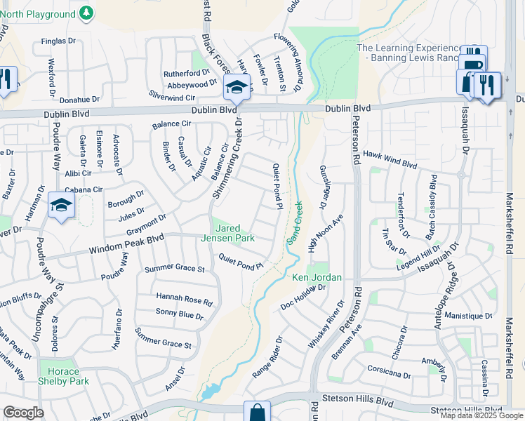 map of restaurants, bars, coffee shops, grocery stores, and more near 6925 Hill Stream Way in Colorado Springs