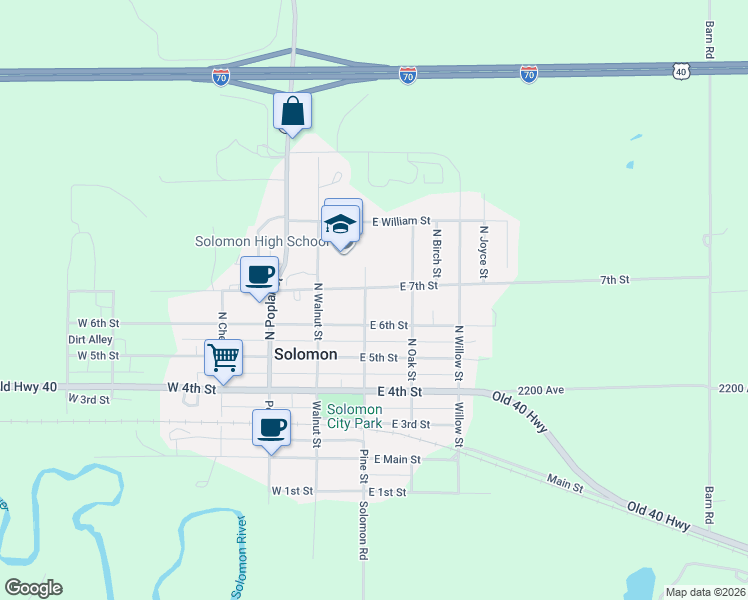 map of restaurants, bars, coffee shops, grocery stores, and more near 209 E 7th St in Solomon