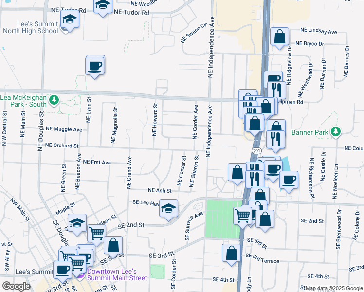 map of restaurants, bars, coffee shops, grocery stores, and more near 704 Northeast Hamel Place in Lee's Summit