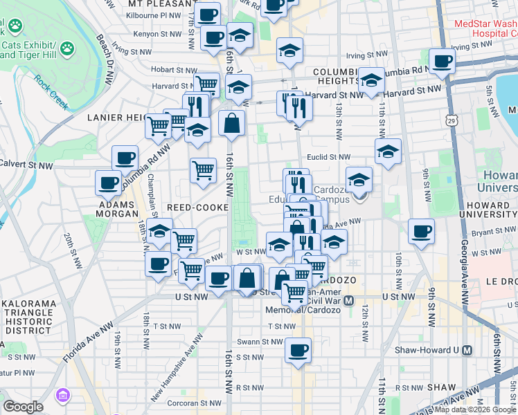 map of restaurants, bars, coffee shops, grocery stores, and more near 101 Independence Avenue Southeast in Washington