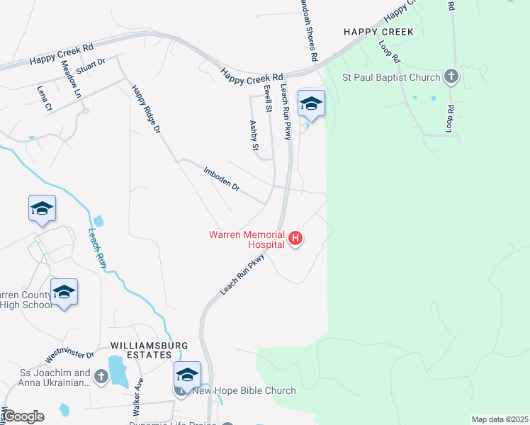 map of restaurants, bars, coffee shops, grocery stores, and more near 1207 Happy Ridge Drive in Front Royal