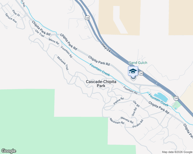 map of restaurants, bars, coffee shops, grocery stores, and more near 9730 Fountain Road in Cascade-Chipita Park
