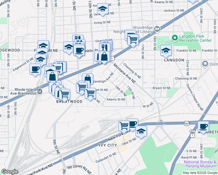 map of restaurants, bars, coffee shops, grocery stores, and more near 101 Independence Avenue Southeast in Washington
