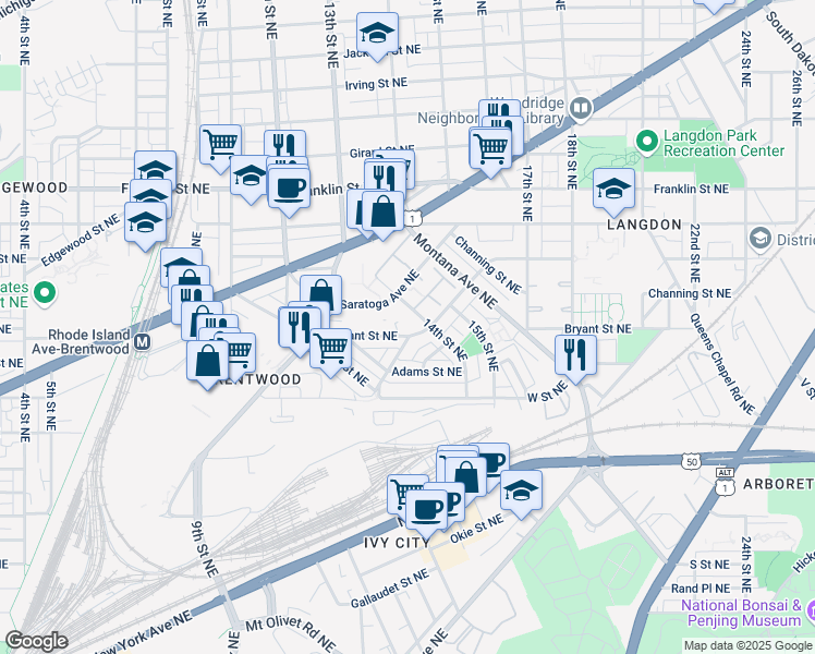 map of restaurants, bars, coffee shops, grocery stores, and more near 101 Independence Avenue Southeast in Washington