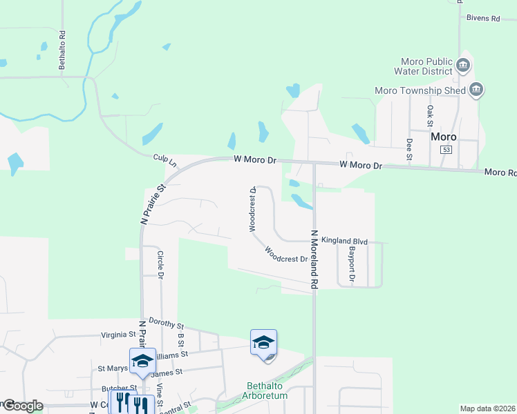 map of restaurants, bars, coffee shops, grocery stores, and more near 66 Woodcrest Drive in Bethalto