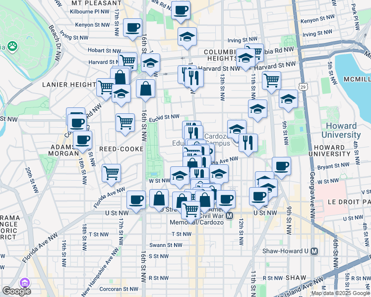 map of restaurants, bars, coffee shops, grocery stores, and more near 101 Independence Avenue Southeast in Washington