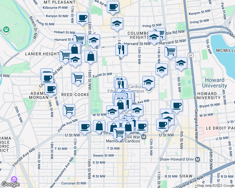 map of restaurants, bars, coffee shops, grocery stores, and more near 101 Independence Avenue Southeast in Washington