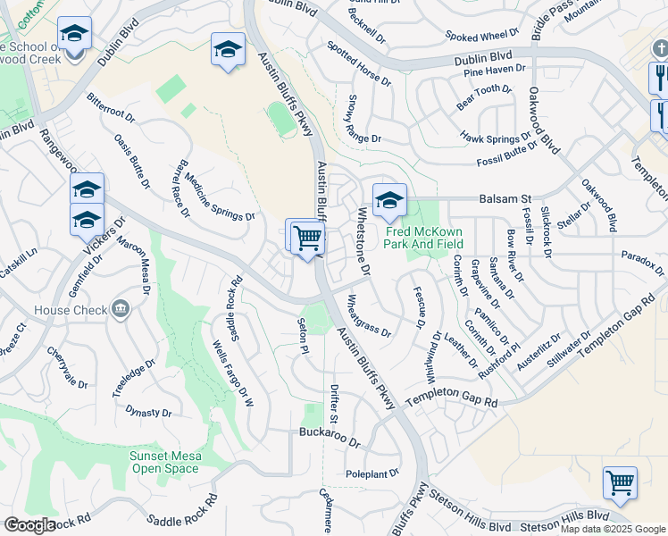 map of restaurants, bars, coffee shops, grocery stores, and more near 6315 Council Point in Colorado Springs