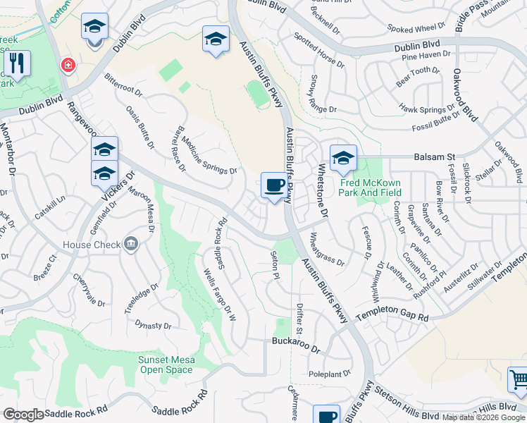 map of restaurants, bars, coffee shops, grocery stores, and more near 4733 Stone Bluffs Point in Colorado Springs