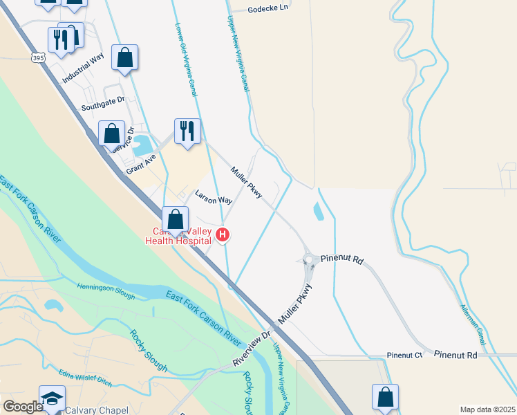 map of restaurants, bars, coffee shops, grocery stores, and more near 1579 Virginia Ranch Road in Gardnerville