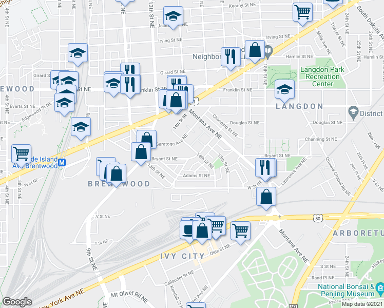 map of restaurants, bars, coffee shops, grocery stores, and more near 101 Independence Avenue Southeast in Washington
