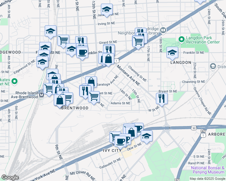 map of restaurants, bars, coffee shops, grocery stores, and more near 101 Independence Avenue Southeast in Washington