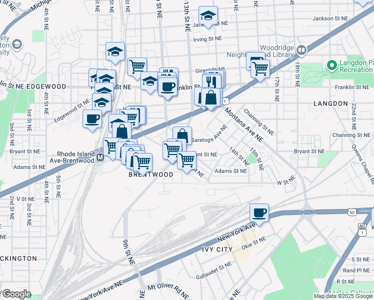 map of restaurants, bars, coffee shops, grocery stores, and more near 101 Independence Avenue Southeast in Washington