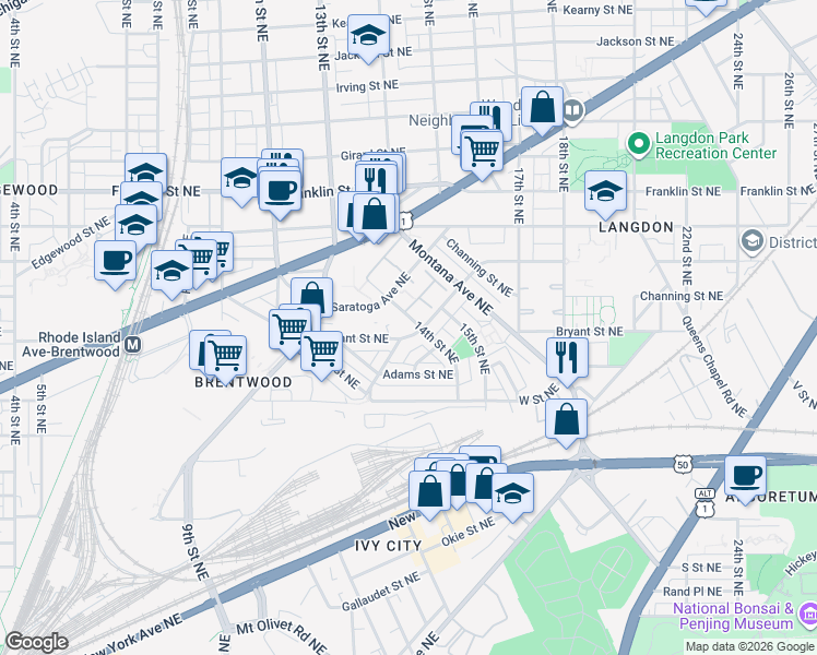 map of restaurants, bars, coffee shops, grocery stores, and more near 101 Independence Avenue Southeast in Washington