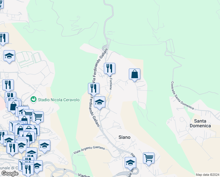 map of restaurants, bars, coffee shops, grocery stores, and more near 26 Via Tre Fontane in Siano