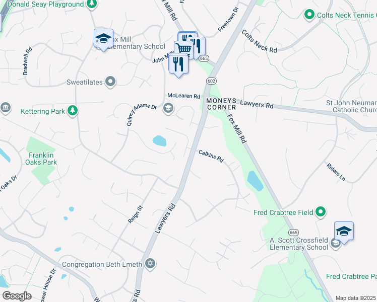 map of restaurants, bars, coffee shops, grocery stores, and more near 2725 Robaleed Way in Herndon