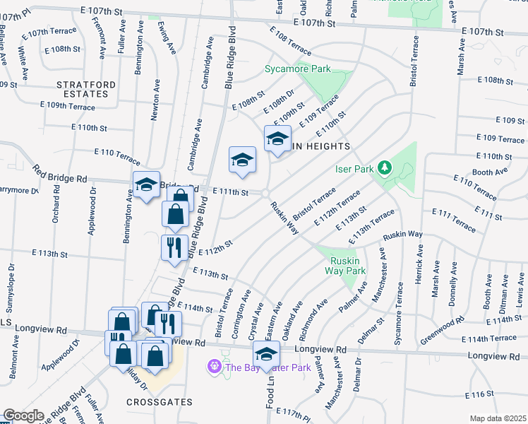 map of restaurants, bars, coffee shops, grocery stores, and more near 7212 East 112th Street in Kansas City