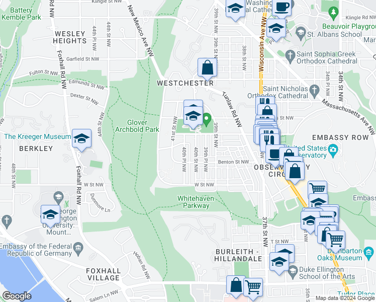 map of restaurants, bars, coffee shops, grocery stores, and more near 2319 40th Place Northwest in Washington