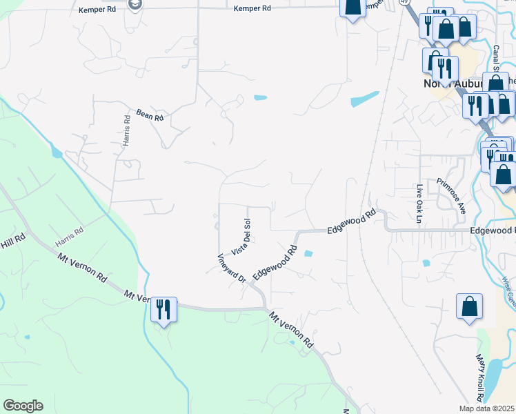 map of restaurants, bars, coffee shops, grocery stores, and more near 2029 Quail Springs Lane in Auburn