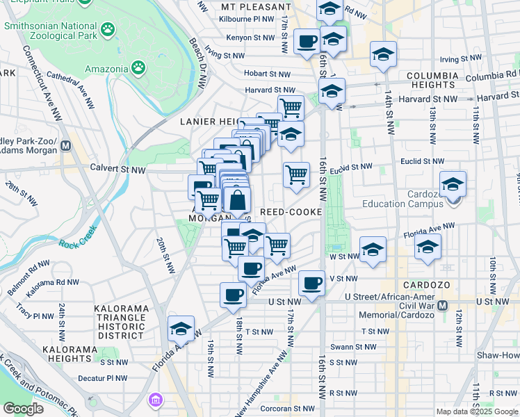 map of restaurants, bars, coffee shops, grocery stores, and more near 2426 Ontario Road Northwest in Washington