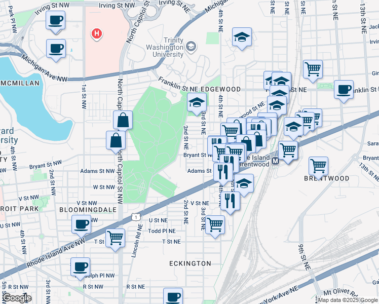map of restaurants, bars, coffee shops, grocery stores, and more near 101 Independence Avenue Southeast in Washington