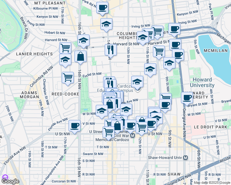 map of restaurants, bars, coffee shops, grocery stores, and more near 101 Independence Avenue Southeast in Washington