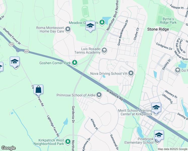 map of restaurants, bars, coffee shops, grocery stores, and more near 41524 Hitchin Court in Aldie
