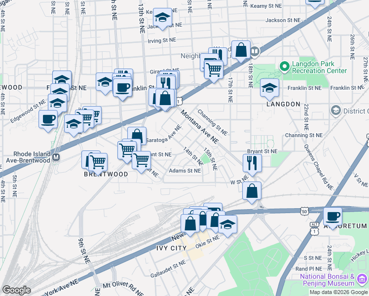 map of restaurants, bars, coffee shops, grocery stores, and more near 101 Independence Avenue Southeast in Washington