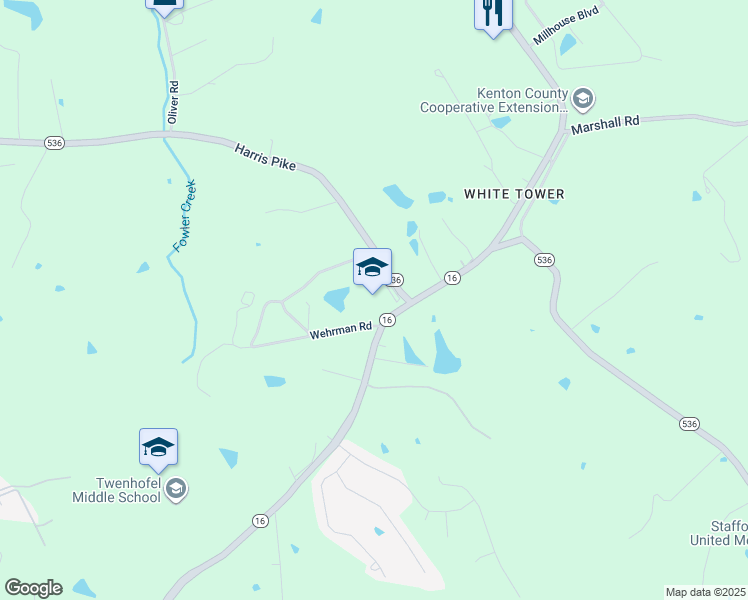 map of restaurants, bars, coffee shops, grocery stores, and more near 2977 Harris Pike in Independence