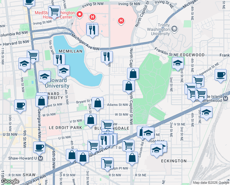 map of restaurants, bars, coffee shops, grocery stores, and more near 101 Independence Avenue Southeast in Washington