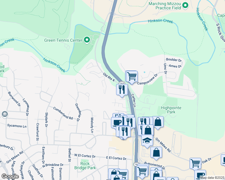 map of restaurants, bars, coffee shops, grocery stores, and more near 2601 South Providence Road in Columbia