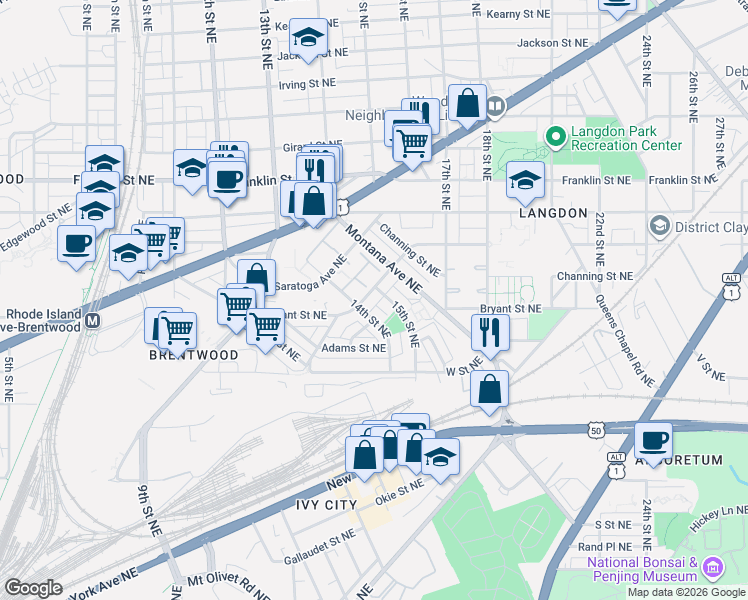 map of restaurants, bars, coffee shops, grocery stores, and more near 101 Independence Avenue Southeast in Washington