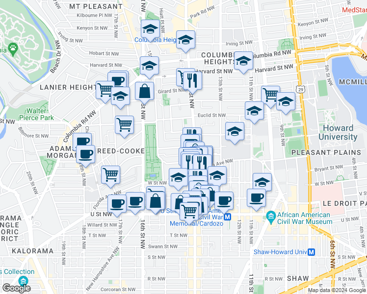 map of restaurants, bars, coffee shops, grocery stores, and more near 101 Independence Avenue Southeast in Washington