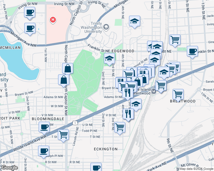 map of restaurants, bars, coffee shops, grocery stores, and more near 101 Independence Avenue Southeast in Washington