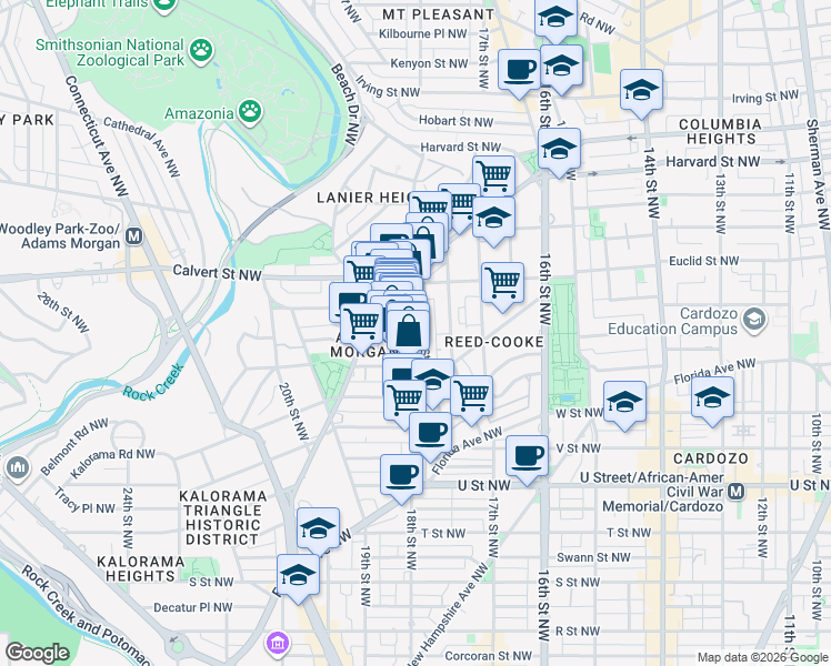 map of restaurants, bars, coffee shops, grocery stores, and more near 101 Independence Avenue Southeast in Washington