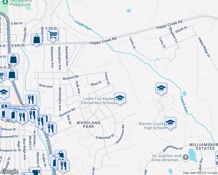 map of restaurants, bars, coffee shops, grocery stores, and more near 1036 Horseshoe Drive in Front Royal