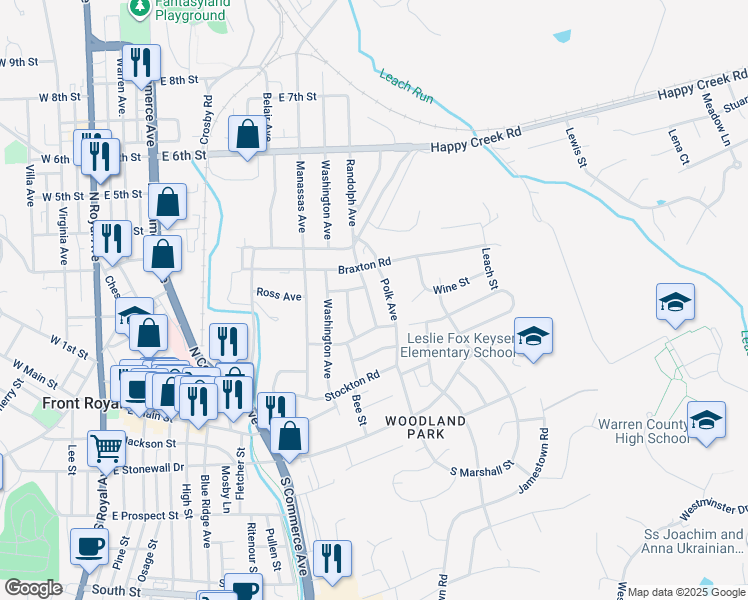 map of restaurants, bars, coffee shops, grocery stores, and more near 221 Randolph Avenue in Front Royal