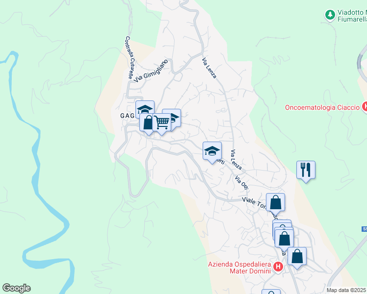 map of restaurants, bars, coffee shops, grocery stores, and more near 21-25 Via Enrico de Seta in Catanzaro
