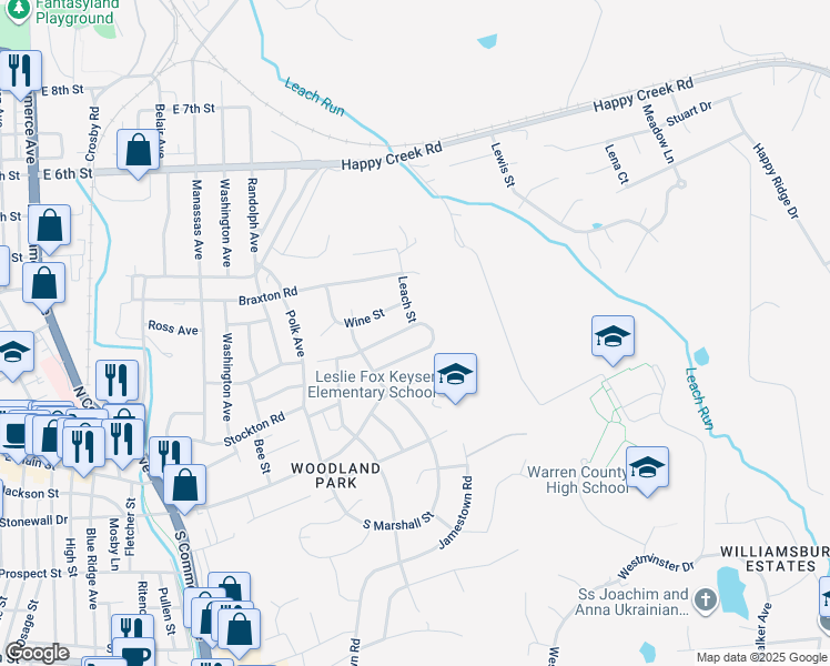 map of restaurants, bars, coffee shops, grocery stores, and more near 1036 Horseshoe Drive in Front Royal