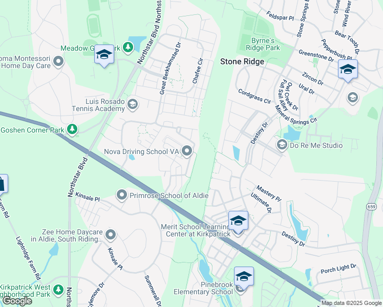 map of restaurants, bars, coffee shops, grocery stores, and more near Prairie Fire Square in Aldie