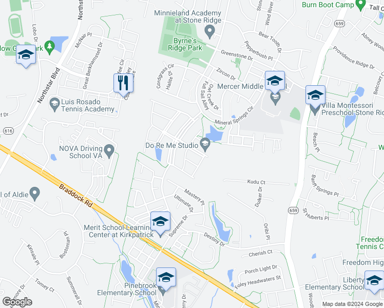 map of restaurants, bars, coffee shops, grocery stores, and more near 41911 Moreland Mine Terrace in Aldie