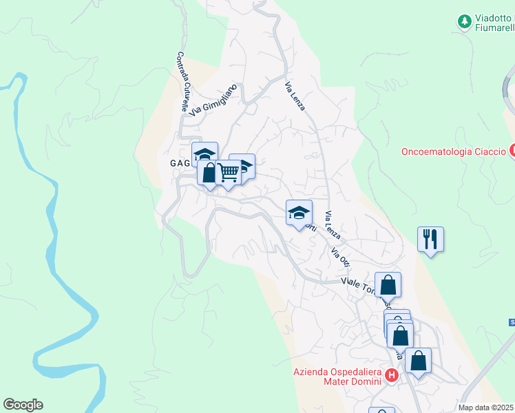 map of restaurants, bars, coffee shops, grocery stores, and more near 21-25 Via Enrico de Seta in Catanzaro
