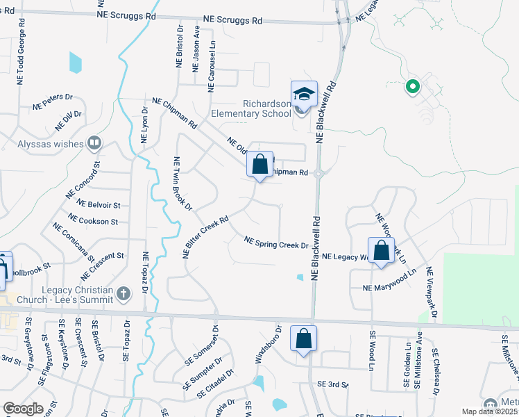 map of restaurants, bars, coffee shops, grocery stores, and more near 2508 Northeast Angel Fish Place in Lee's Summit