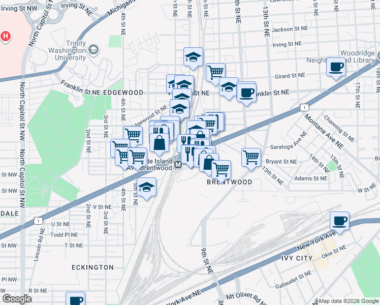 map of restaurants, bars, coffee shops, grocery stores, and more near 101 Independence Avenue Southeast in Washington