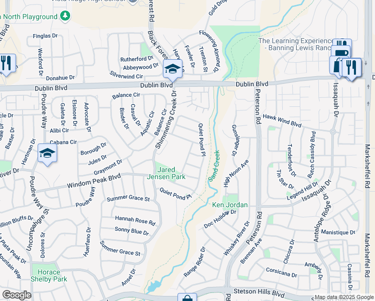 map of restaurants, bars, coffee shops, grocery stores, and more near 6170 Mountain Brook Street in Colorado Springs