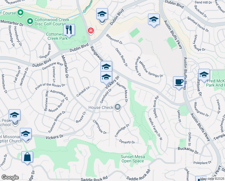 map of restaurants, bars, coffee shops, grocery stores, and more near 6428 Gemfield Drive in Colorado Springs