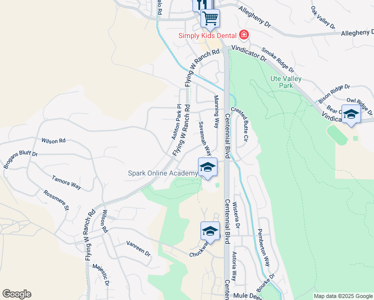 map of restaurants, bars, coffee shops, grocery stores, and more near 6230 Moorfield Avenue in Colorado Springs